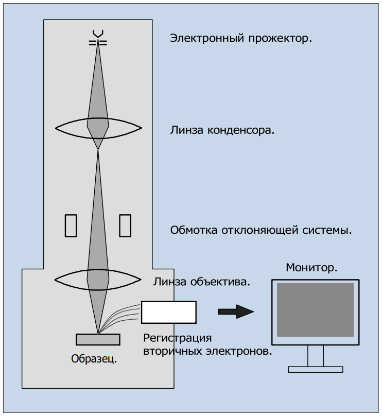 Устройство растрового электронного микроскопа (РЭМ)